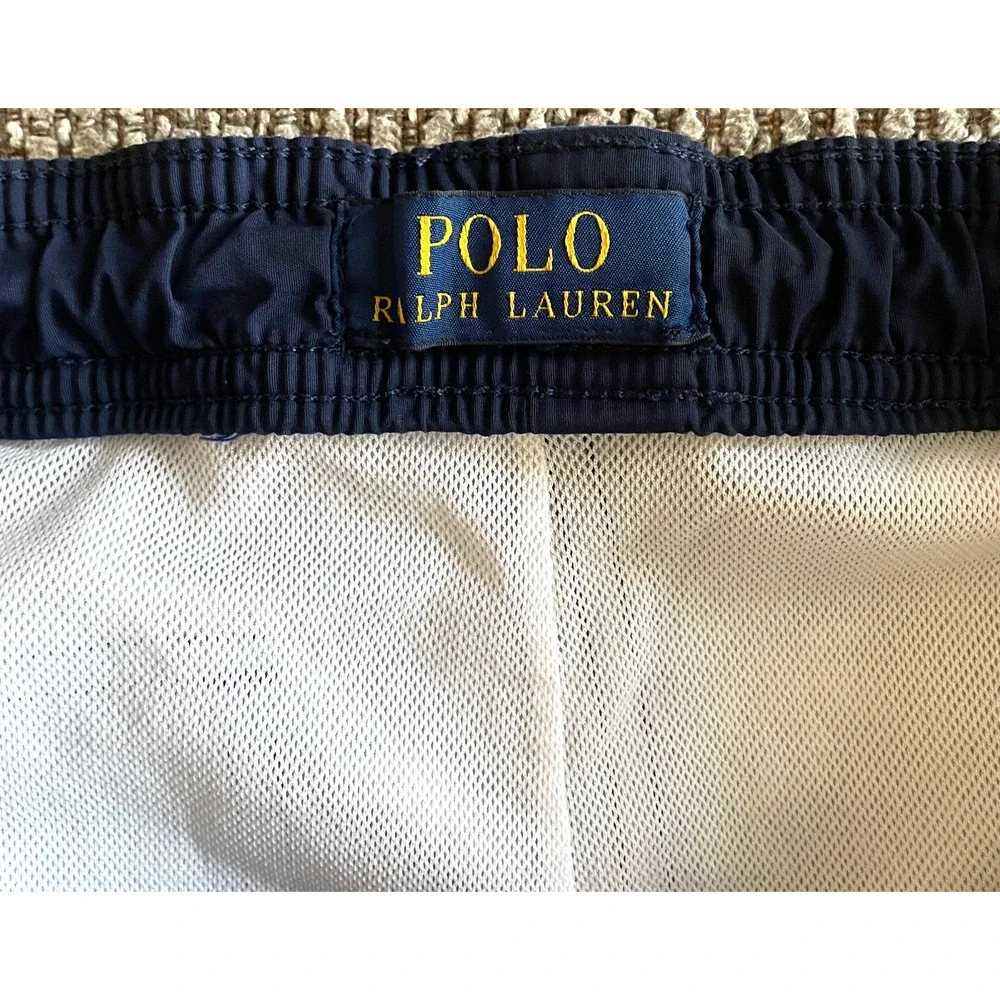 RALPH LAUREN Mens Size XS-S Blue Traveler POLO Bear Palm Trees Swim Trunks